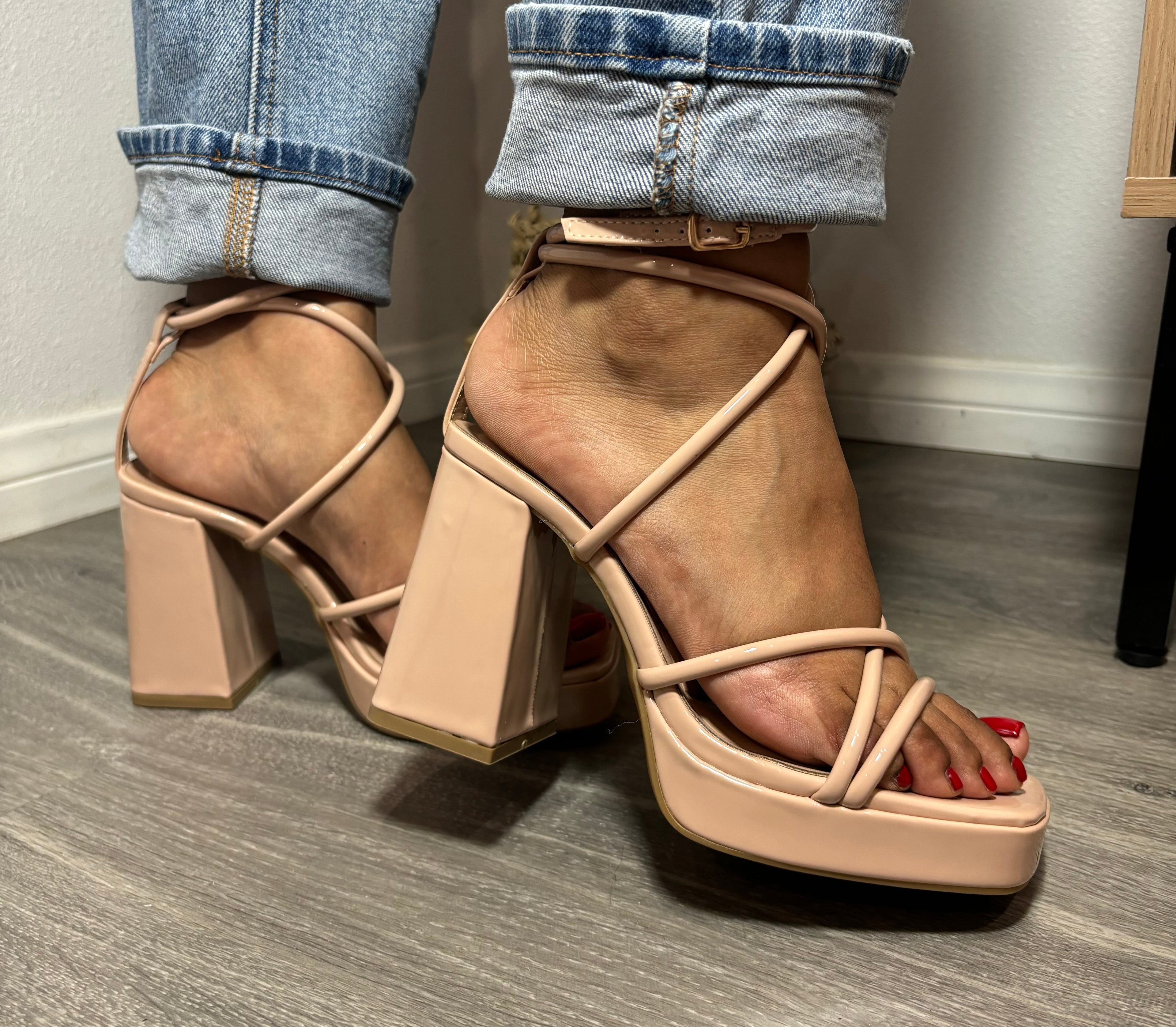 Crystal Platform Heels Nude