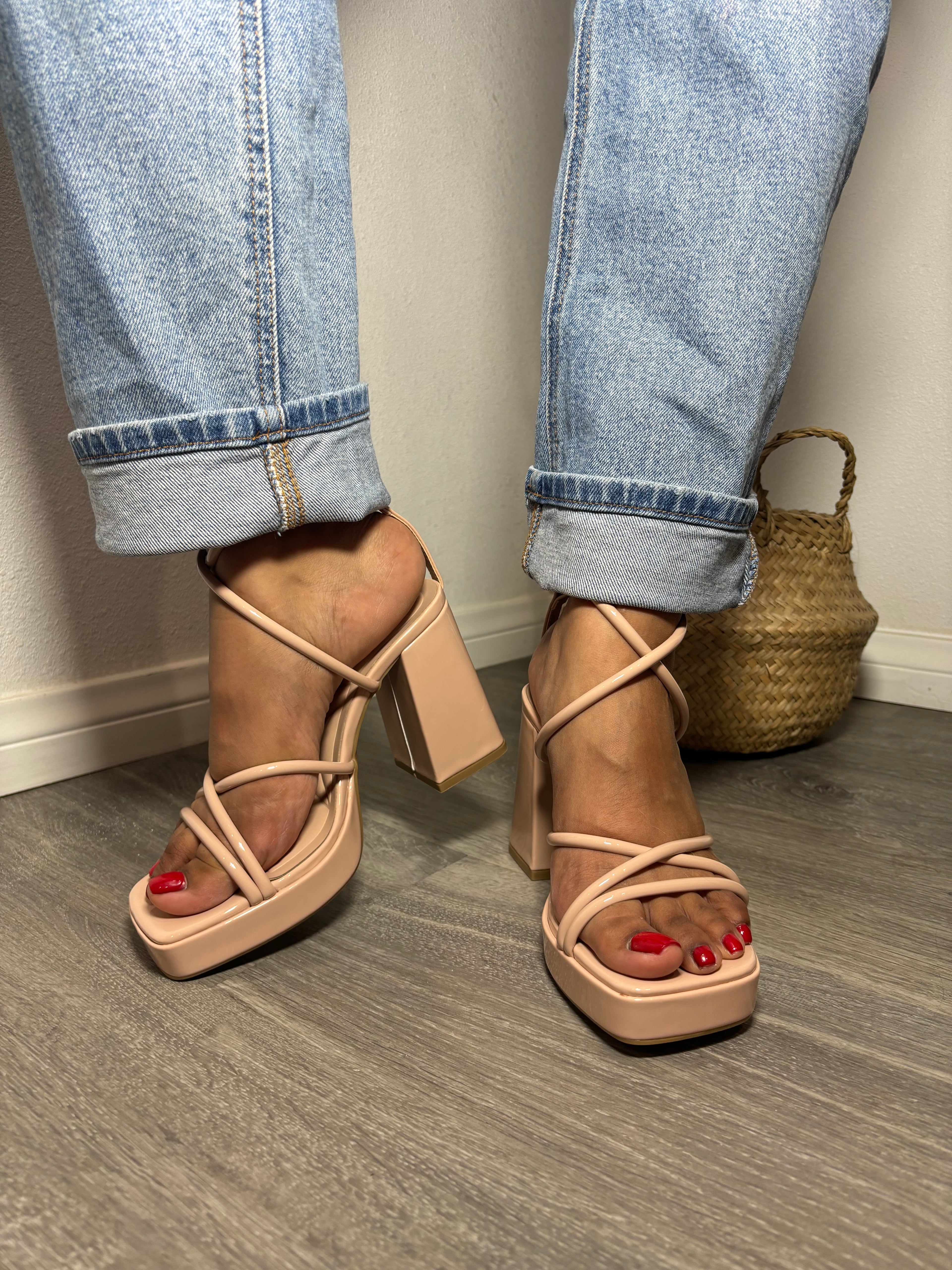 Crystal Platform Heels Nude