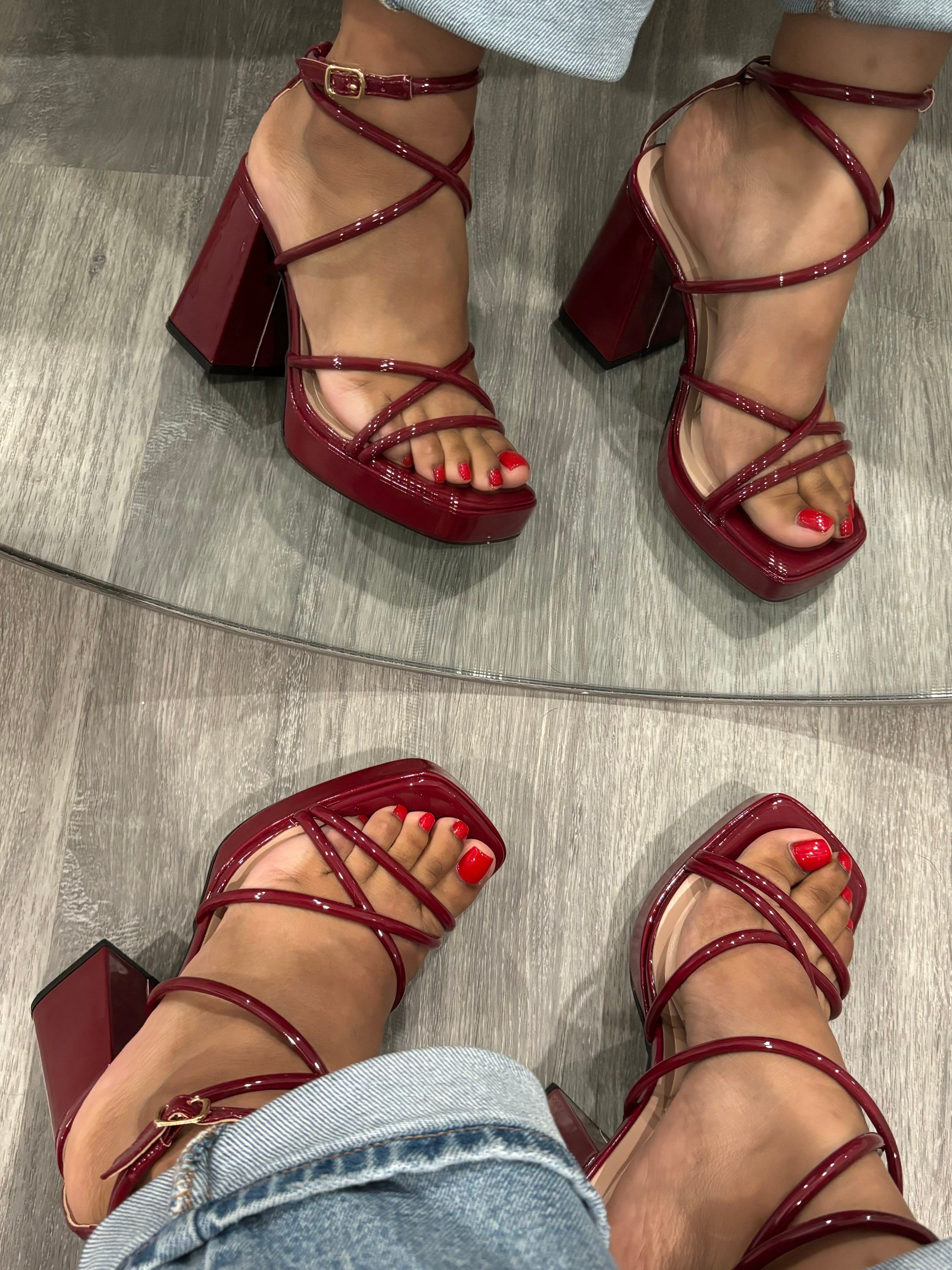 Crystal Platform Heels Cherry